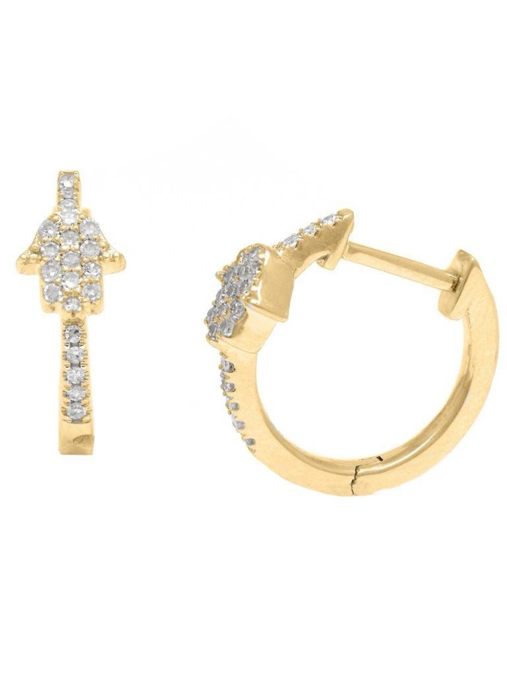 14K Real Solid Yellow Gold Natural Diamond Hand Hoop Earrings 12mm